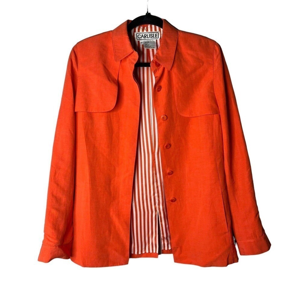 CARLISLE Women's 4 Jacket Shacket Silk Linen Blend Lined Pockets Button Front
